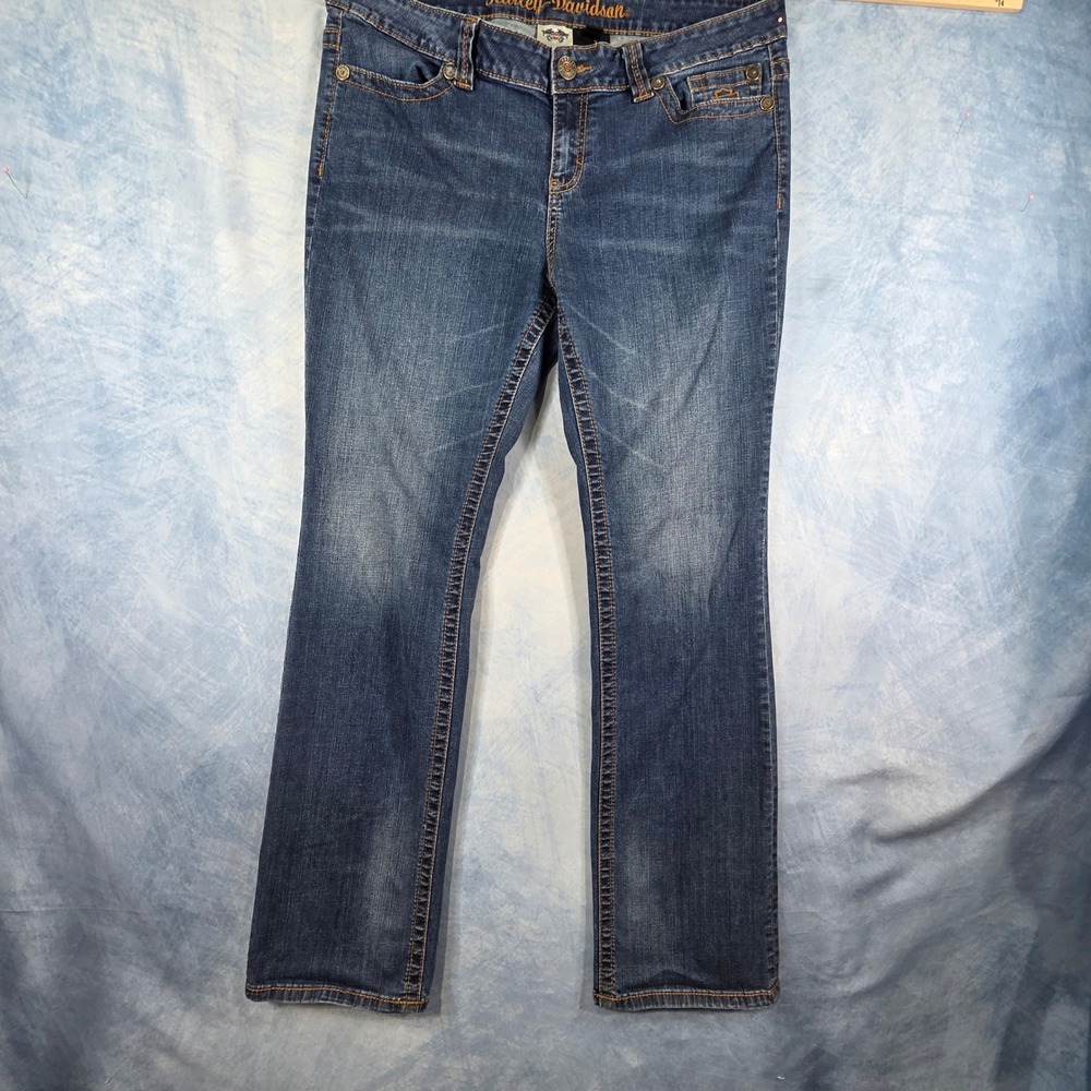 Harley-Davidson Womens Bootcut Jeans Size 16 Tall Dark Wash Denim Stretch 3085